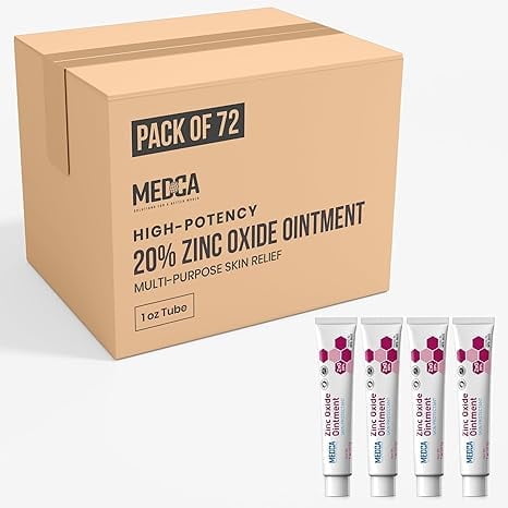High-Potency 20% Zinc Oxide Ointment - (Pack of 72) Baby Diaper Rash Cream and Gentle Skin Protectant Barrier for Chafed Skin, Wetness Daily & Overnight Protection Soothing, Hypoallergenic, 1oz Tubes