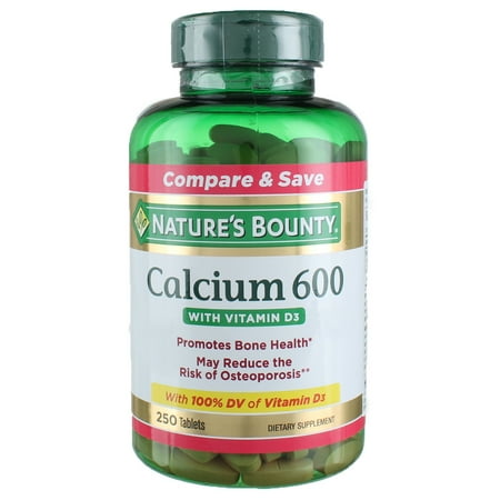 High Potency Calcium 600 Plus Vitamin D Tablets By Natures Bounty - 250 Tablets, 3 Pack