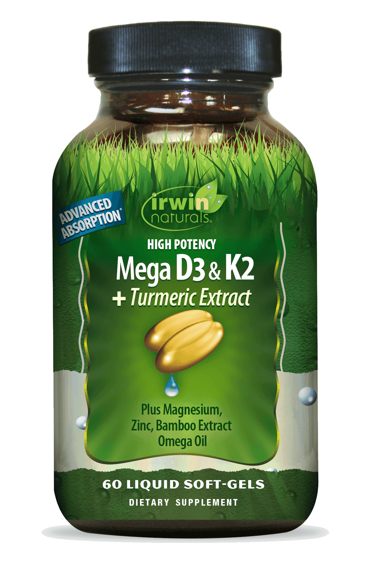 Irwin Naturals High Potency Mega D3 & K2 + Turmeric Extract 60 Liquid Soft-Gels