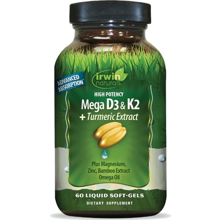Irwin Naturals High Potency Mega D3 & K2 + Turmeric Extract — 60 Liquid Soft-Gels