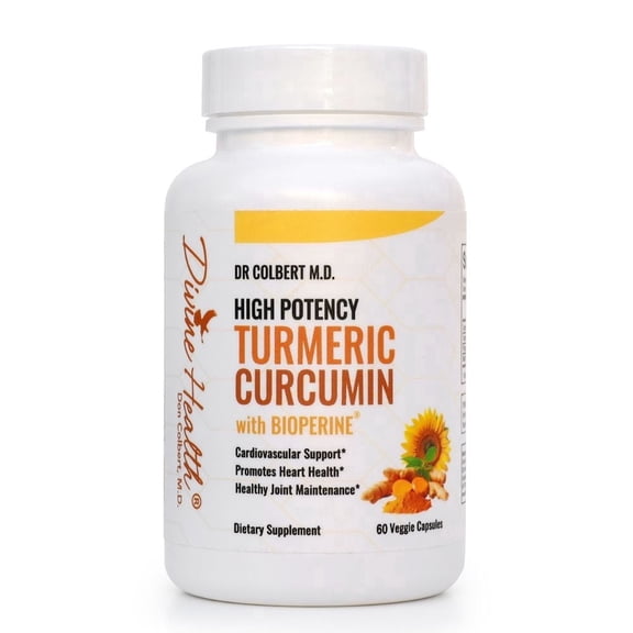 Dr. Colbert, MD High Potency Turmeric Curcumin with Bioperine | by Divine Health | Black Pepper for Absorption | Sunflower Phosphatidylcholine | 500mg 95% Curcuminoids | 60 Servings