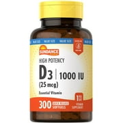 High Potency Vitamin D3 | 1000 IU 25 mcg | 300 Softgels | For Men and Women | by Sundance