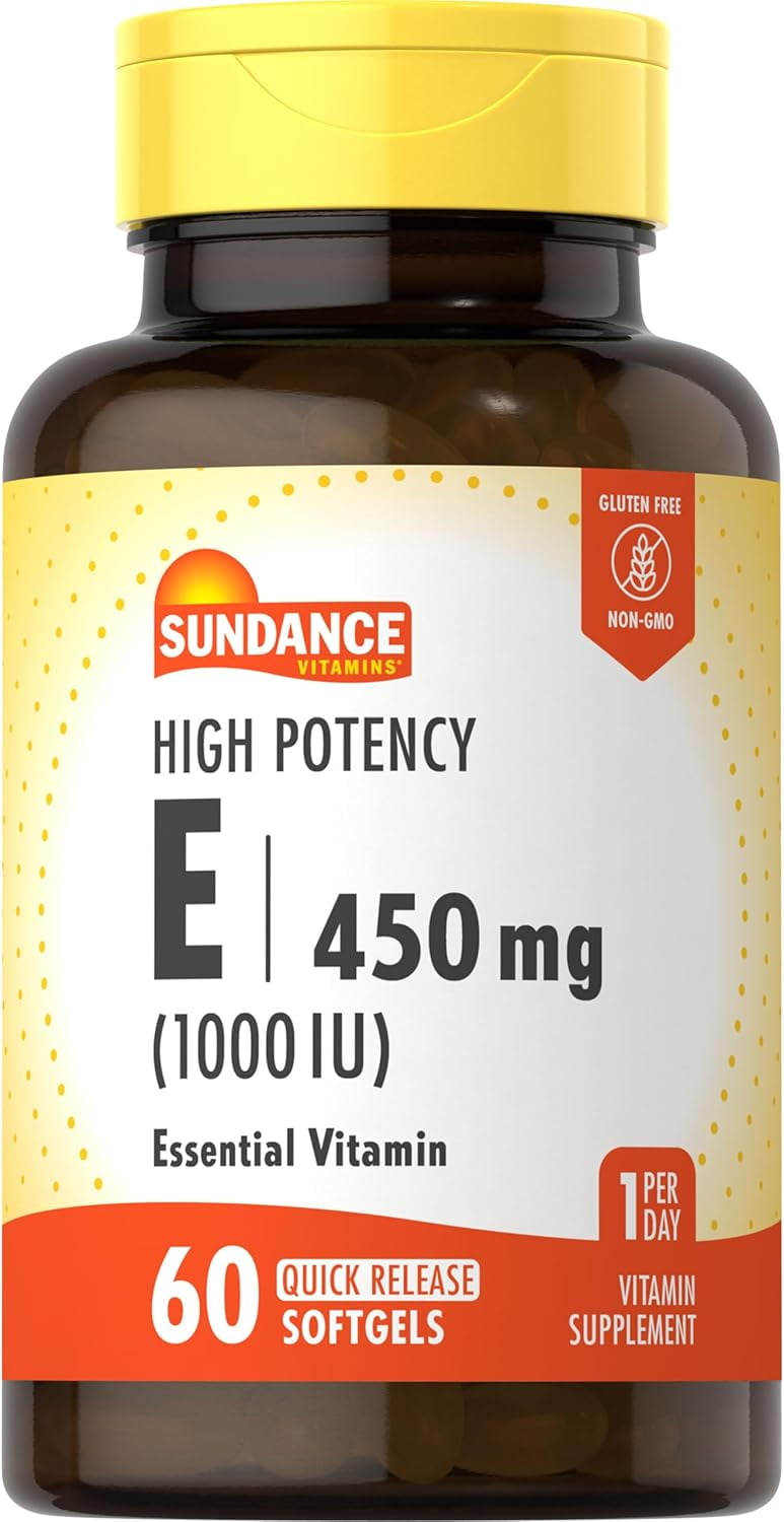 High Potency Vitamin E | 450mg (1000 IU) | 60 Softgels | For Men and Women | by Sundance