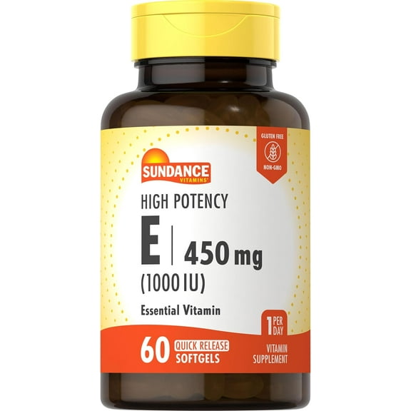 High Potency Vitamin E | 450mg (1000 IU) | 60 Softgels | For Men and Women | by Sundance