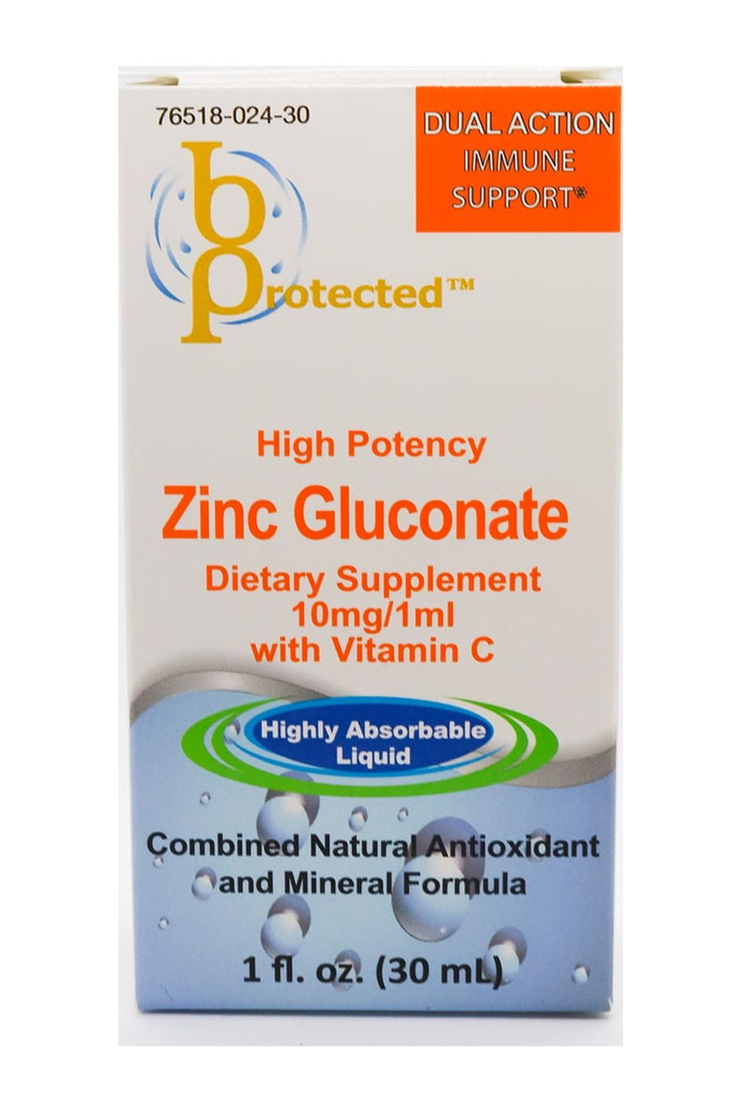 High Potency Zinc Gluconate with Vitamin C Drops 10mg/1ml 30 ml Bottle with Dosing Syringe