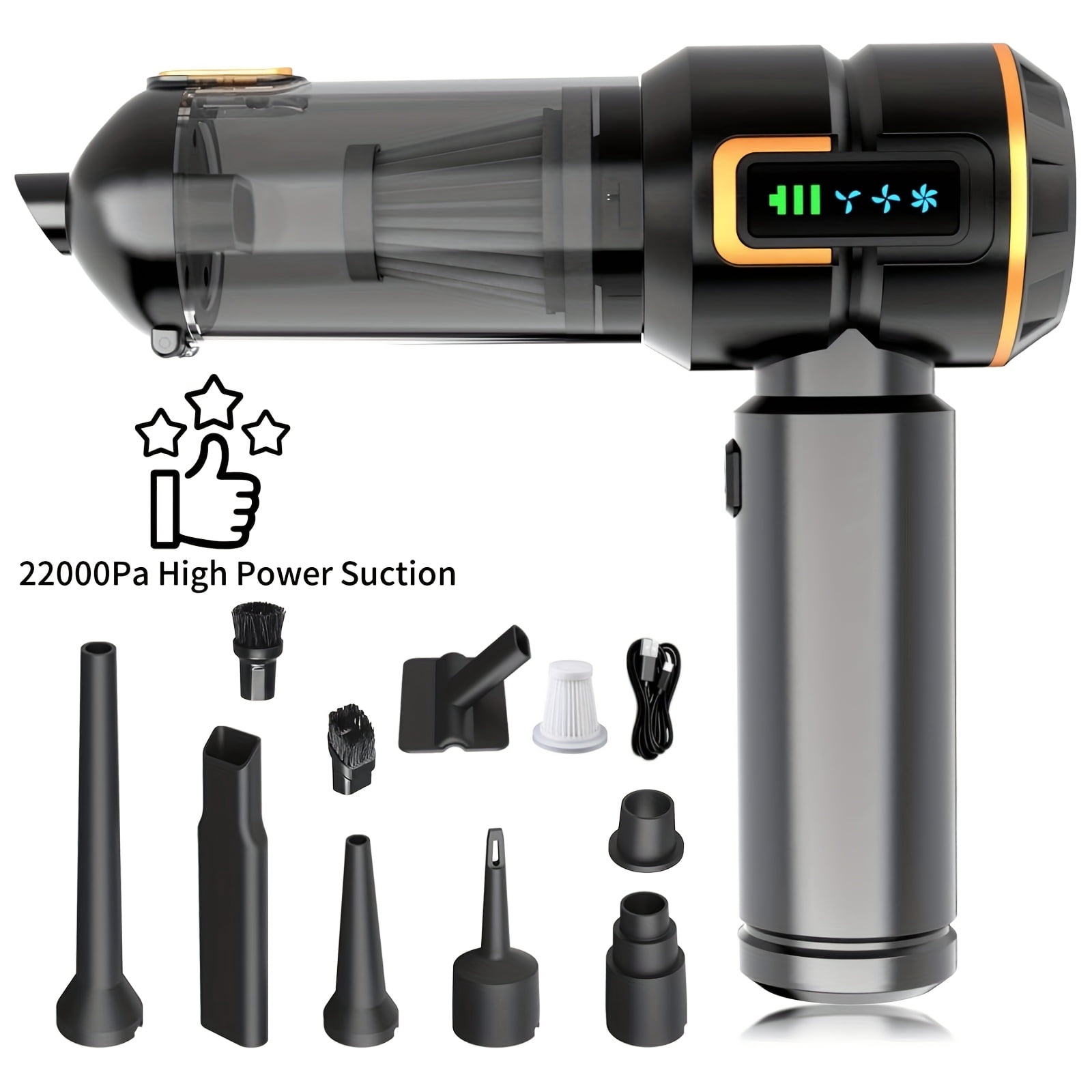 High Power 10-in-1 Wireless Handheld Vacuum Cleaner, Blowing & Suction for Car Home Pet Office, Rechargeable Brushless Motor with Washable Filters, Low Noise