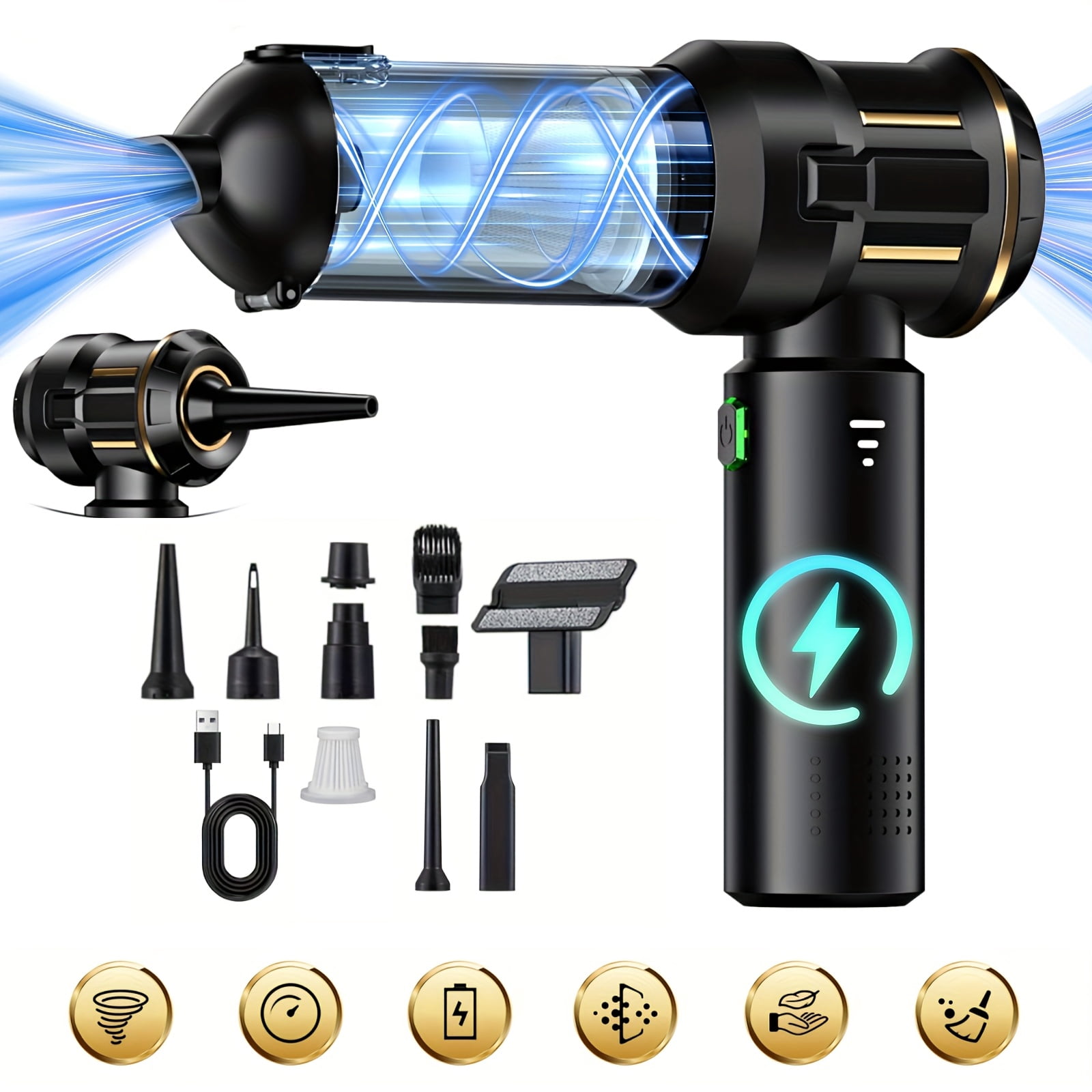 High Power 10-in-1 Wireless Handheld Vacuum Cleaner, Blowing & Suction for Car Home Pet Office, Rechargeable Brushless Motor with Washable Filters, Low Noise