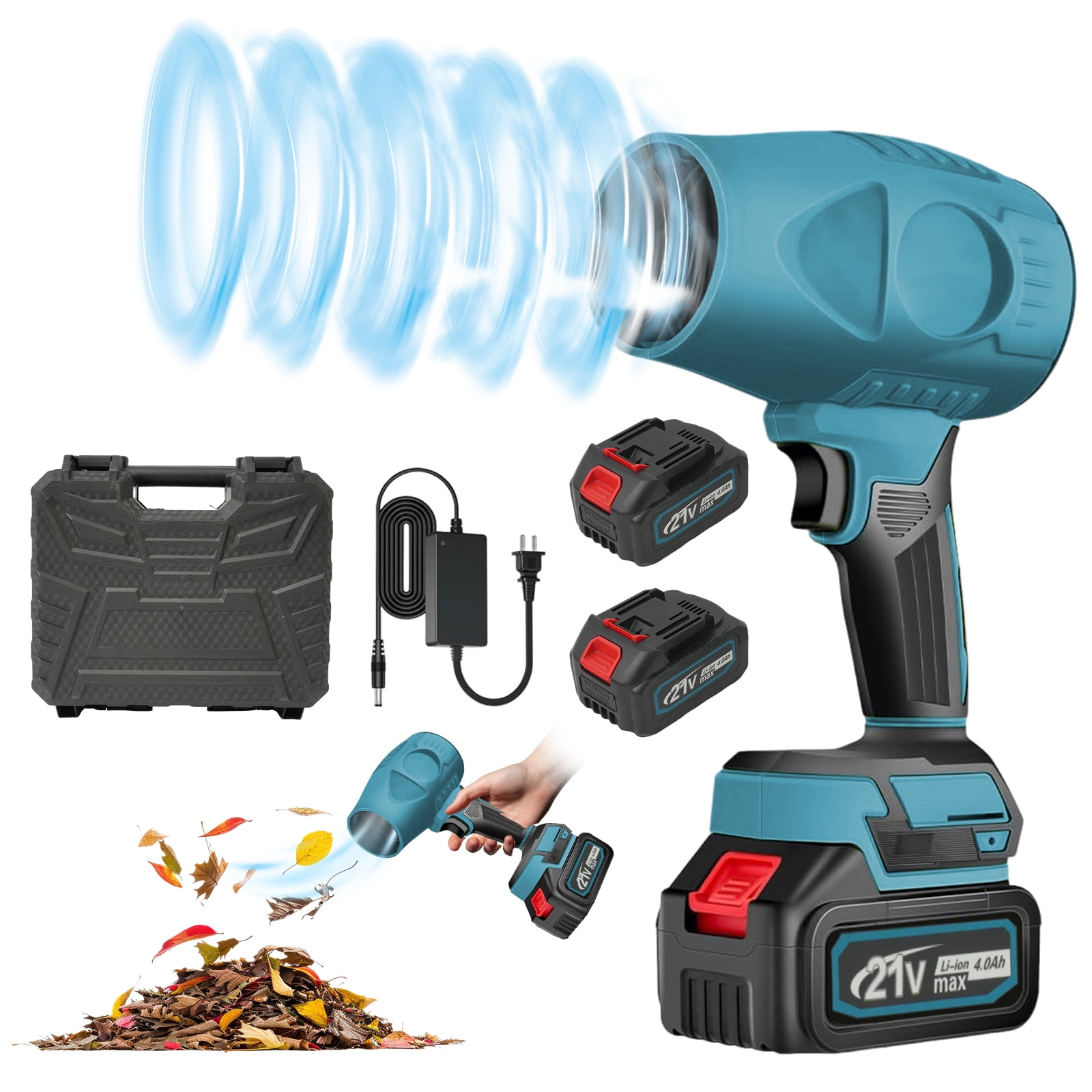 High Power 130000 RPM Turbo Leaf Blower, 21V 1200W Cordless Handheld Blower for Residential & Commercial Lawn Care Cleaning, Blue