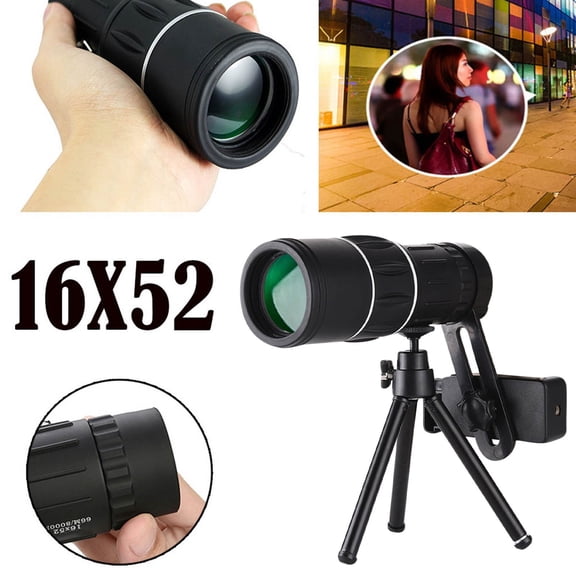 High Power 16x52 Night Vision Monocular with BAK4 Optics, Portable HD Monocular Telescope with Multi Coated Lens Focus Capability, Monoculars for Outdoor Wildlife Viewing with Spring Clip Bracket