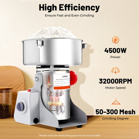 High-Power 4500W Commercial Electric Grain Mill - 2500g Large Capacity Dry Grinder for Spices, Coffee Beans & Herbs