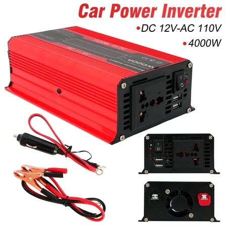 4000W Car Power Inverter DC 12V To 110V AC with Dual Outlets and USB Charger, High-Capacity Power Converter for Vehicles Trucks Camping and Outdoor Use, Solar Converter LCD Display