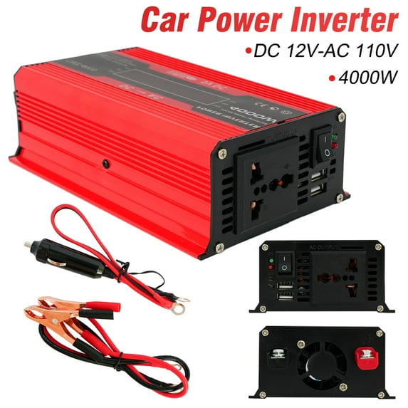 4000W Car Power Inverter DC 12V To 110V AC with Dual Outlets and USB Charger, High-Capacity Power Converter for Vehicles Trucks Camping and Outdoor Use, Solar Converter LCD Display