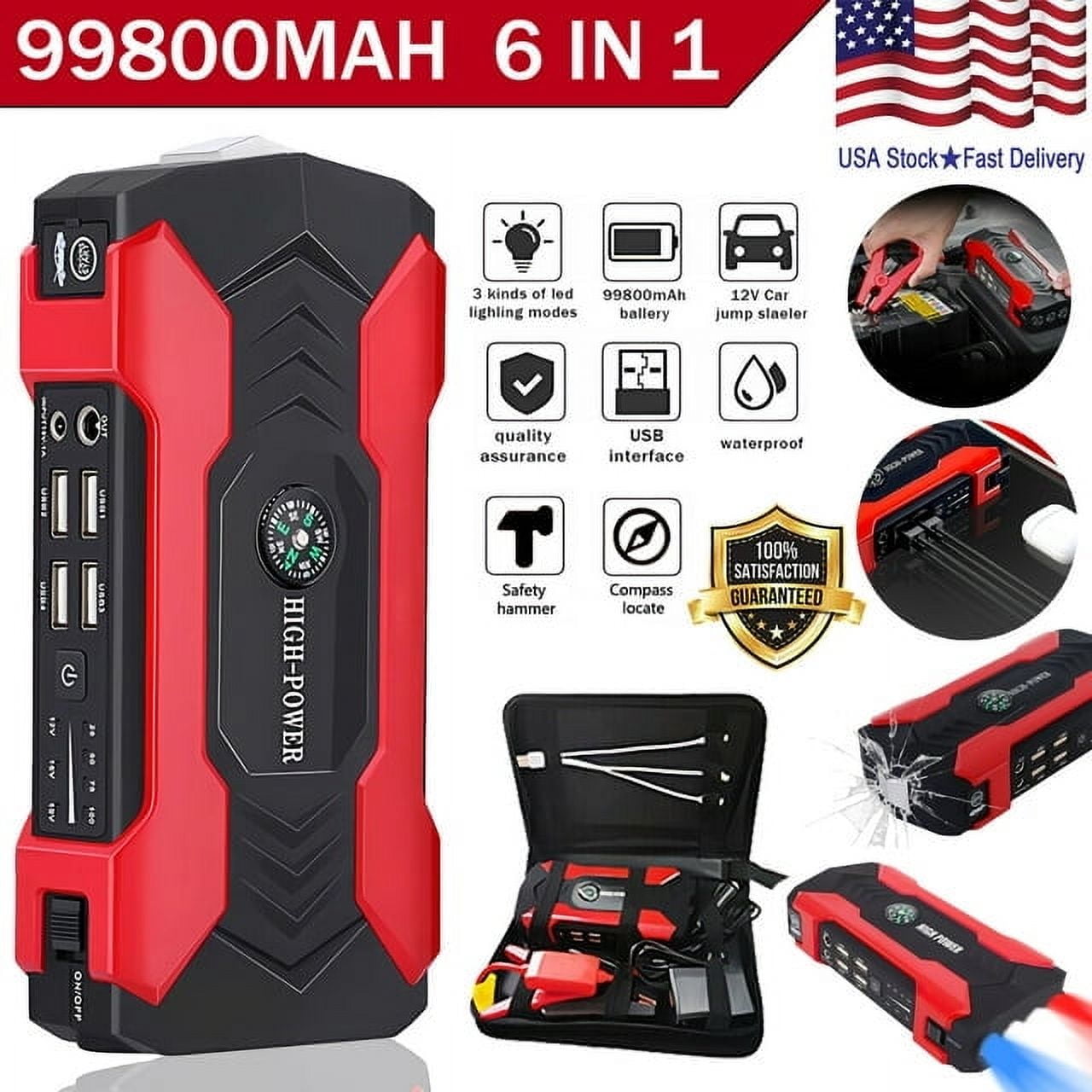 Emergency car jump starter with flashlight and in car starter discount