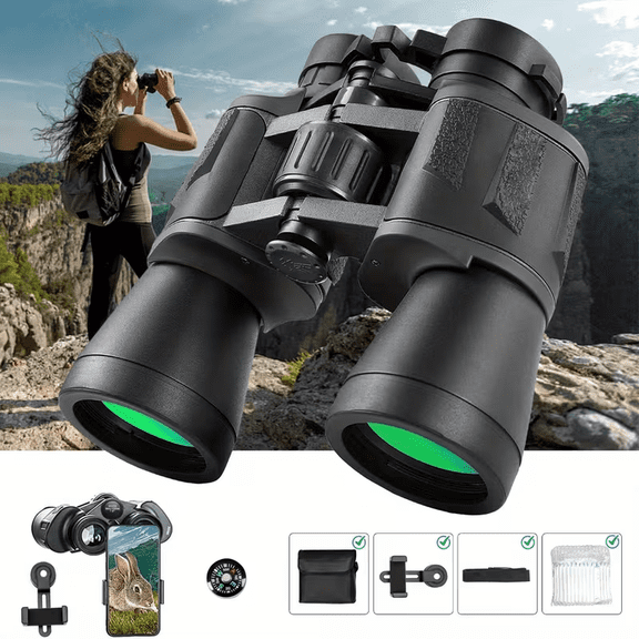 High Power Binoculars 50mm Large Objective Lens with Smartphone Adapter, Compact Binoculars for Bird Watching, Camping, Hunting and Outdoor Activities