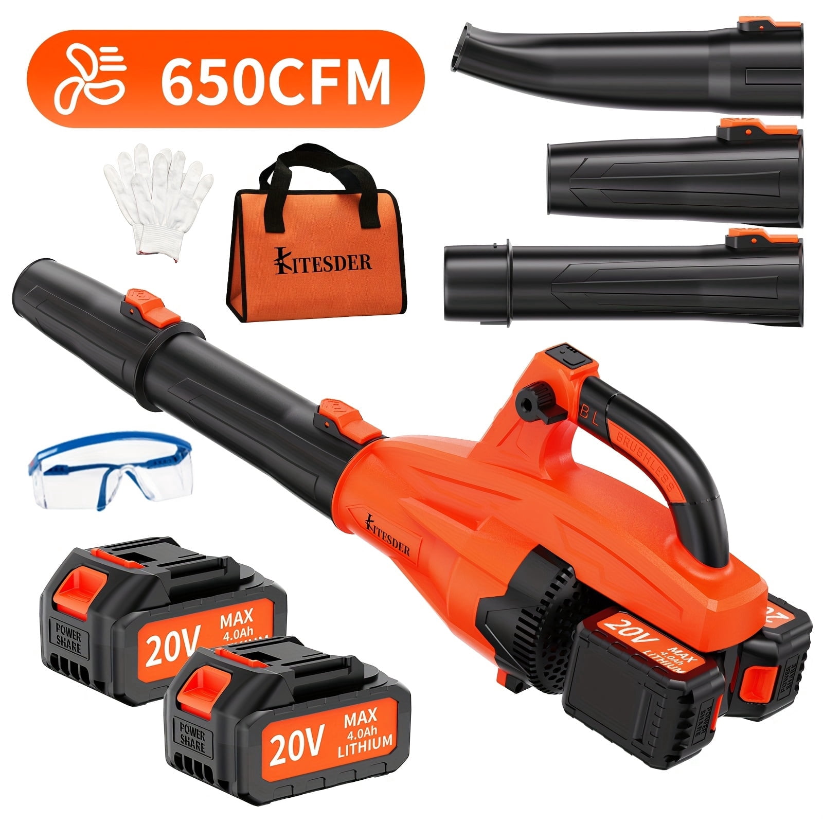 High Power Cordless Leaf Blower with Battery, 580CFM/160MPH, Extension Nozzle, Lightweight Portable for Lawn Yard Snow Pet Hair, Ideal Christmas Gift, Local Warehouse Shipping