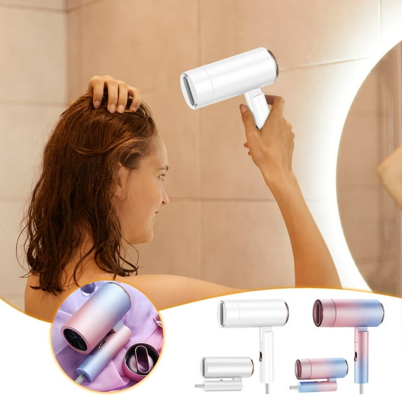 High Power Folding Hair Dryer | Folding Handle | Constant Temperature 57°F | Cold Hot Air | Low Noise | Ionic Frizz Reduction | Brushless Motor | 3 Speed Settings | Portable | ABS Flame Retardant
