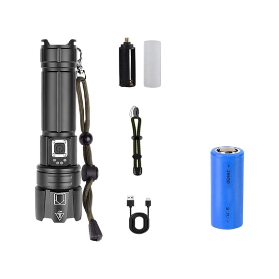 High Power Led Flashlight, Led Flashlight Rechargeable, Waterproof Flashlight, Flashlight for Camping, Usb Charge Zoomable Long Throw Lighting, 6X2X1.5 Inch Compact Kit with 26650
