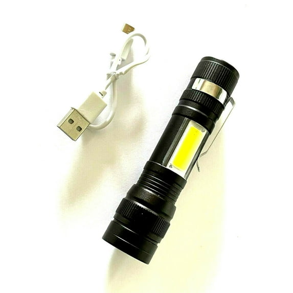 High Power Lumens T6 LED Flashlight USB Rechargeable Zoom With Clip