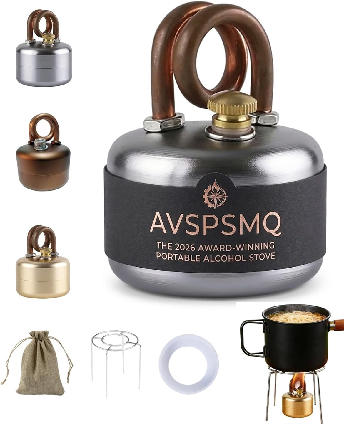 High-Power Portable Alcohol Stove Kit in Round Brown for Camping Cooking
