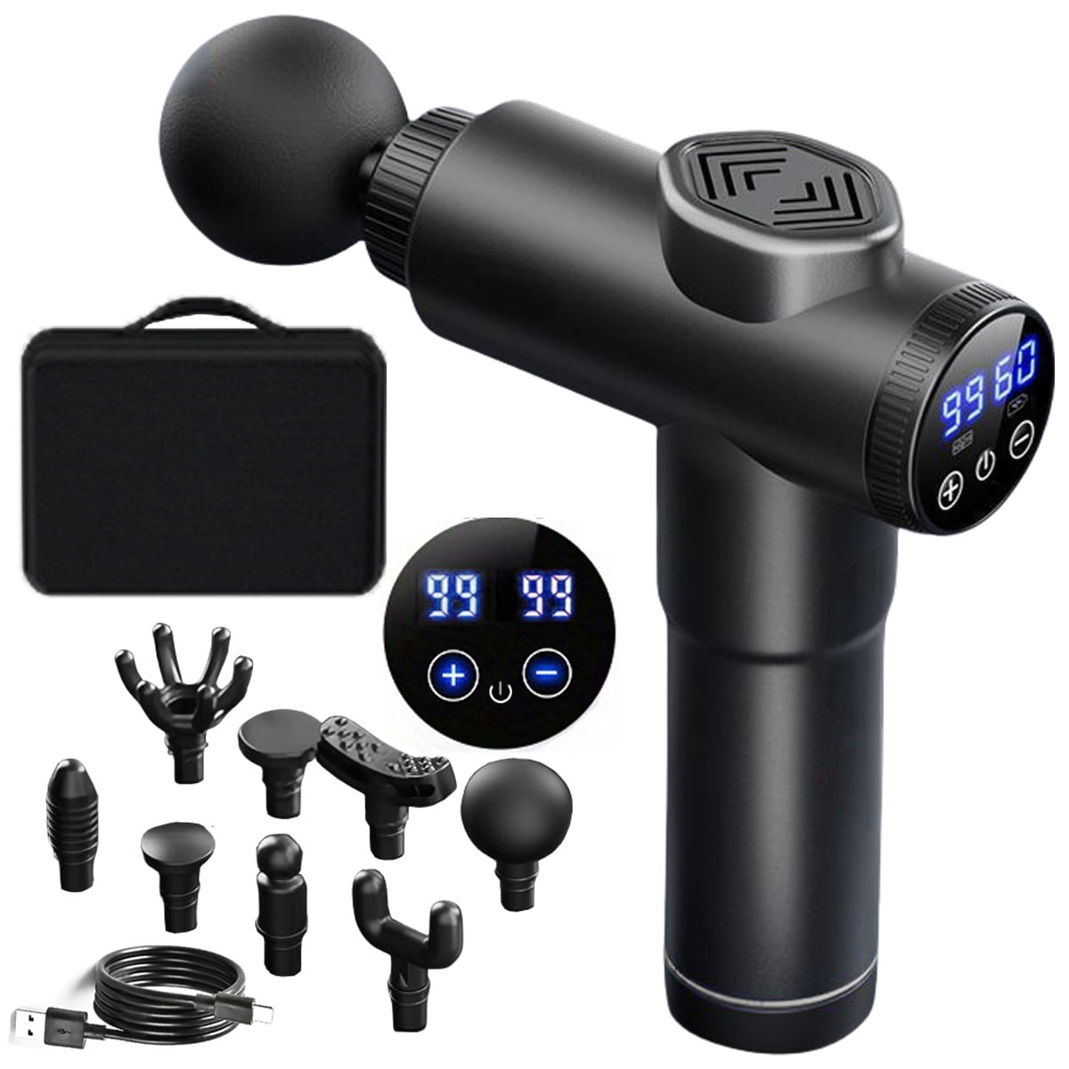 High Power Portable Massage Gun for Muscle Relaxation 8 Interchangeable Heads 99 Speed Settings Body Massager with Storage Bag