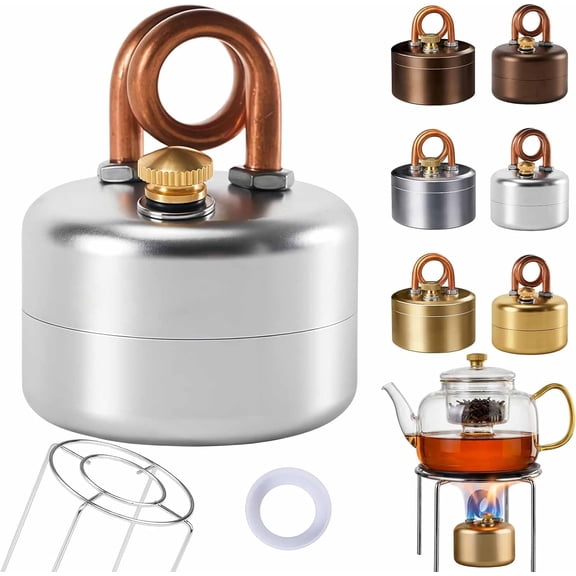 High-Power Portable Mini Outdoor Spirit Burner & Alcohol Stove, Mini Alcohol Gas Stove with Sturdy Stand and Heat-Resistant Silicone Pad for Hiking, Brewing Tea & Coffee (Silver-B)