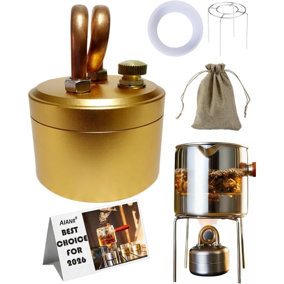 High Power Portable Mini Outdoor Spirit Burner & Alcohol Stove, Windproof Leakproof Heat Resistant Design with Durable Stand, Fast Heating Lightweight for Camping Hiking Survival Emergency (Gold)