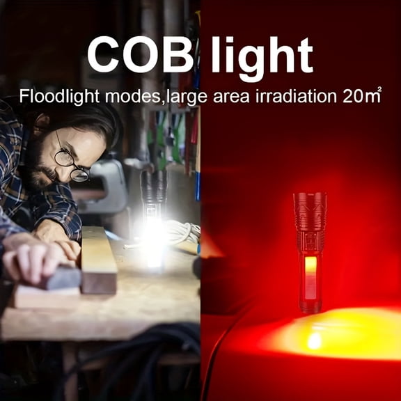 High Power Rechargeable Zoom Flashlight with Side Lights Power Display Reverse Charging Multi Modes for Camping Fishing Hunting Climbing Emergency Night Ride Hiking
