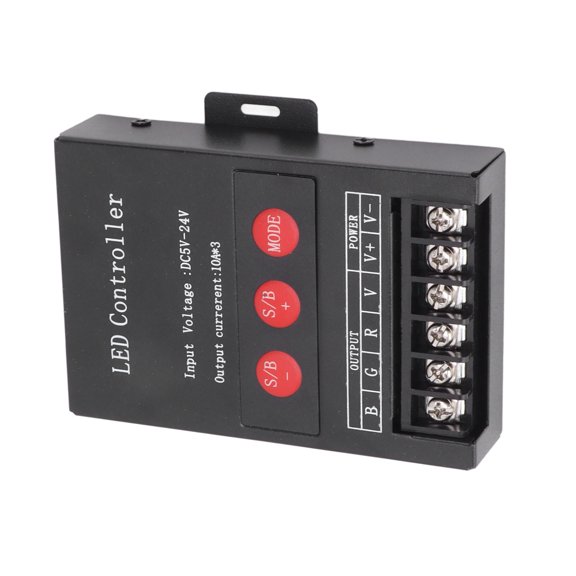 High Power Wireless Iron Shell RGB LED Controller with 15 Modes Colorful Light Control for Home KTV Hotel, DC 5V-24V Triple Channel LED Light Strips Controller / 4.33x2.91x0.94 inches / 110x74x24 mm