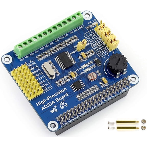 High-Precision AD/DA Expansion Board for 4B/3B+/3B/2B/Zero/W/Zero WH and Jetson Nano,Onboard ADS1256 8-Channel 24bit ADC and DAC8532 2-Channel 16bit DAC
