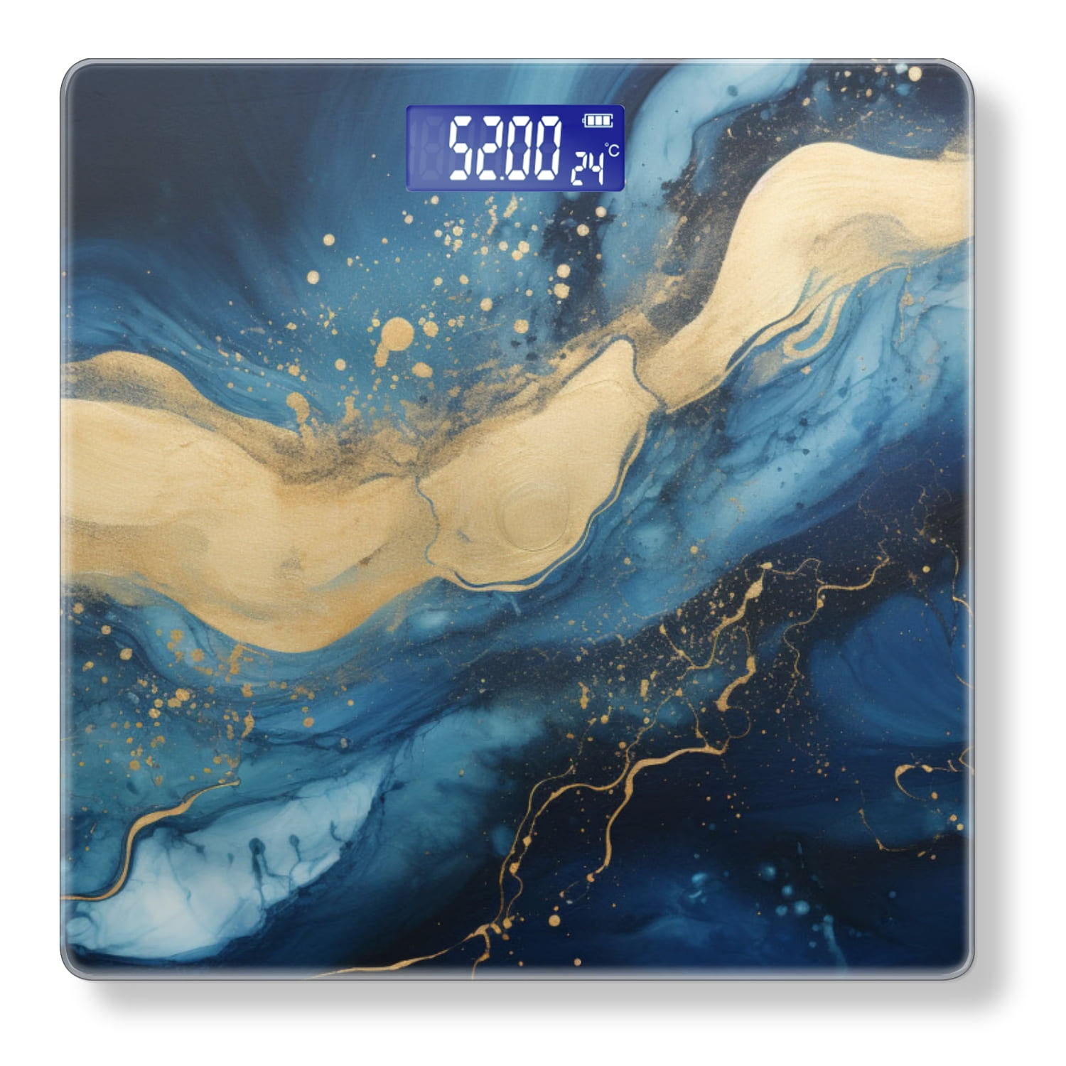Bathroom Scale, Highly Accurate Digital Body Scale,Precisely Measures Weight up to 400 lbs-Abstract Blue And Gold Background With Flowing Liquid