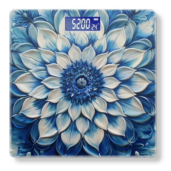 High Precision Body Weight Scale Smart Bathroom Scales with Large LCD Display(400lbs),Decorative for Bedroom-Abstract Blue And White Mandala Flower Painting
