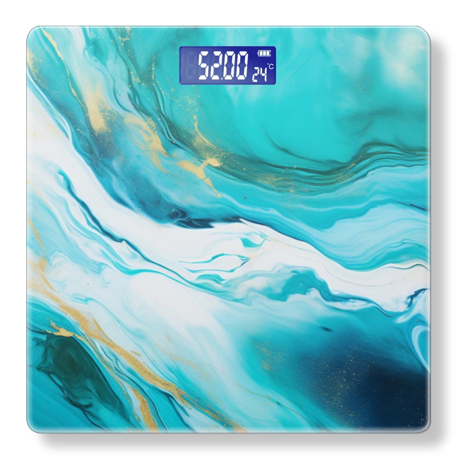 High Precision Body Weight Scale Smart Bathroom Scales with Large LCD Display(400lbs),Decorative for Bedroom-Abstract Fluid Art Painting With Turquoise And Blue