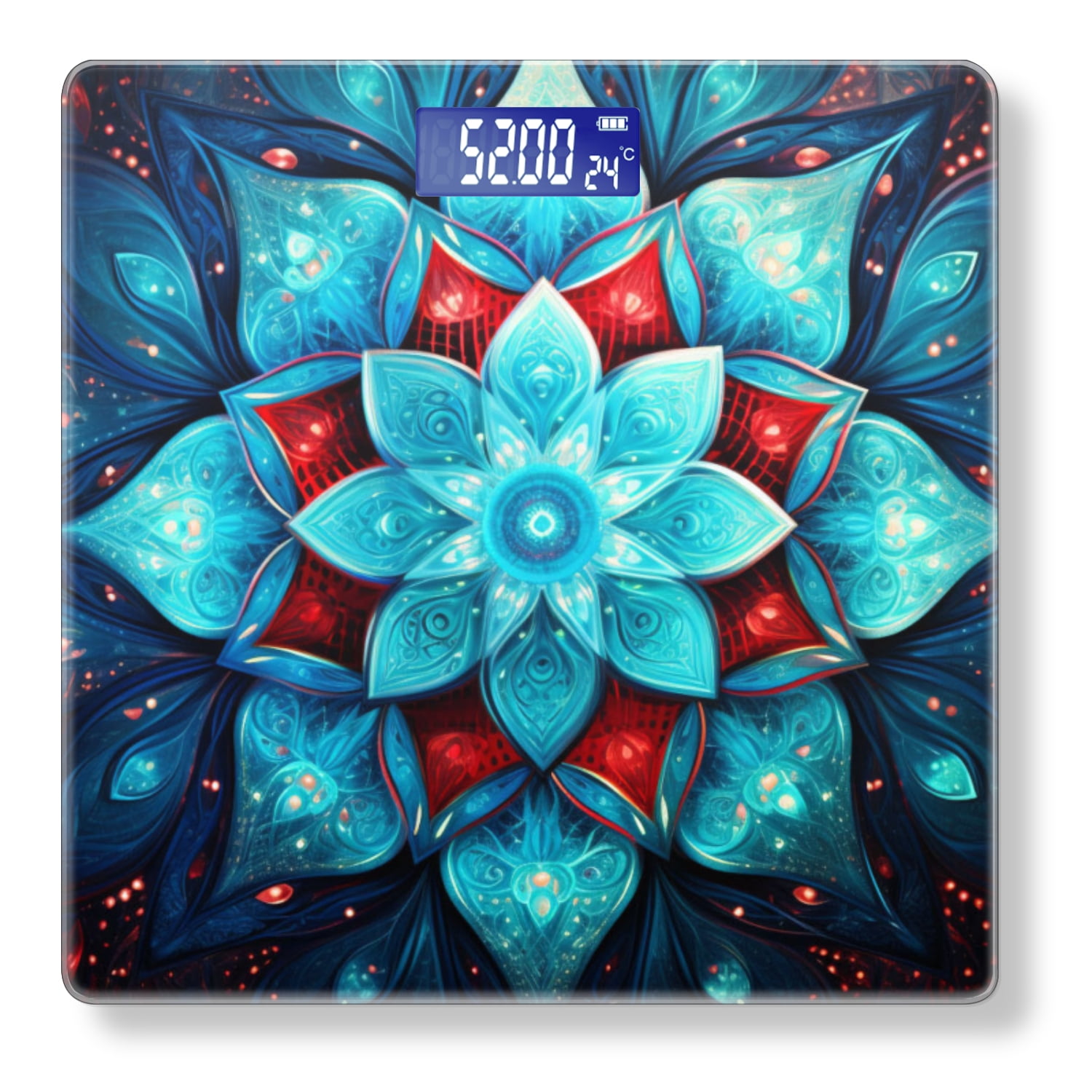 High Precision Body Weight Scale Smart Bathroom Scales with Large LCD Display(400lbs),Decorative for Bedroom-Abstract Mandala Flower In Blue And Red Colors
