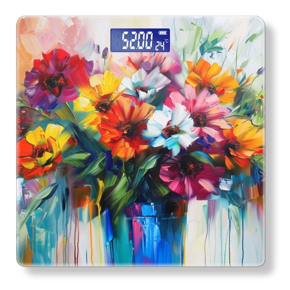 High Precision Body Weight Scale Smart Bathroom Scales with Large LCD Display(400lbs),Decorative for Bedroom-Abstract Painting Of Colorful Flowers In Vase