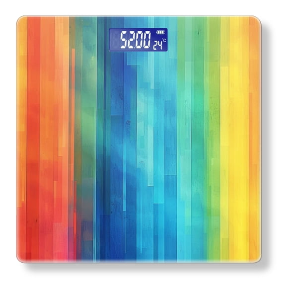 High Precision Body Weight Scale Smart Bathroom Scales with Large LCD Display(400lbs),Decorative for Bedroom-Abstract Rainbow-Colored Wooden Background