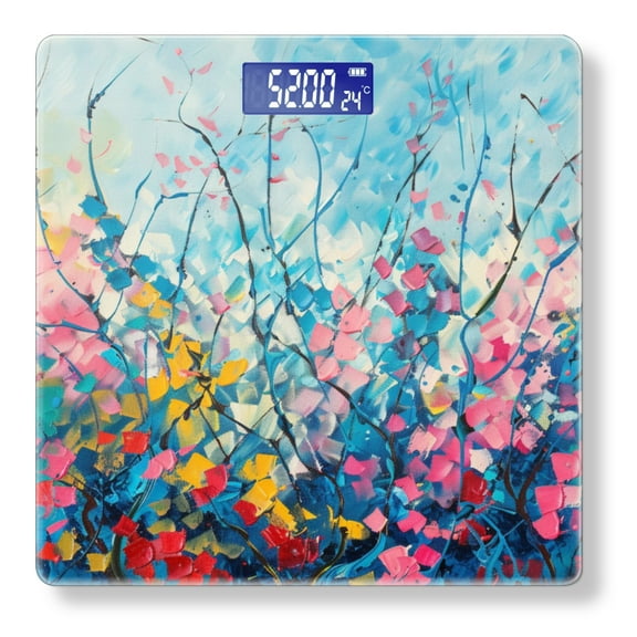 High Precision Body Weight Scale Smart Bathroom Scales with Large LCD Display(400lbs),Decorative for Bedroom-Abstract Spring Floral Landscape With Blue Sky And Yellow Blossoms