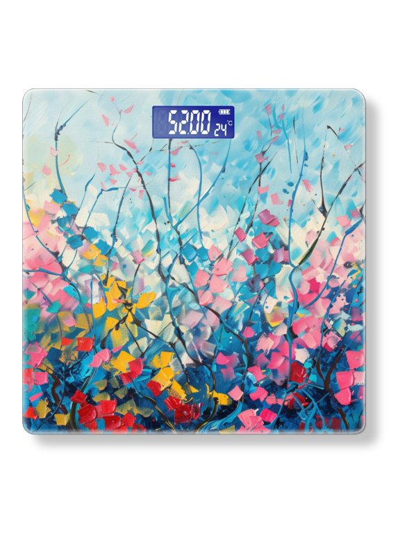High Precision Body Weight Scale Smart Bathroom Scales with Large LCD Display(400lbs),Decorative for Bedroom-Abstract Spring Floral Landscape With Blue Sky And Yellow Blossoms
