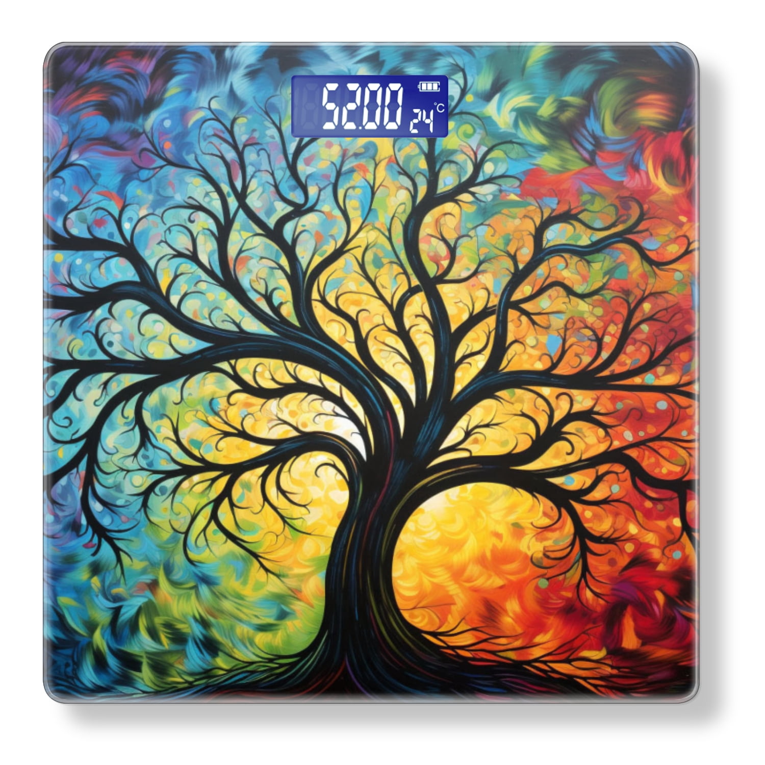 High Precision Body Weight Scale Smart Bathroom Scales with Large LCD Display(400lbs),Decorative for Bedroom-Abstract Tree Of Life With Vibrant Colors
