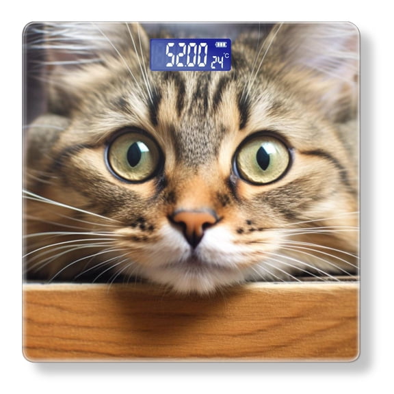 High Precision Body Weight Scale Smart Bathroom Scales with Large LCD Display(400lbs),Decorative for Bedroom-Adorable Cat'S Face Peering Over The Edge Of Wooden Table