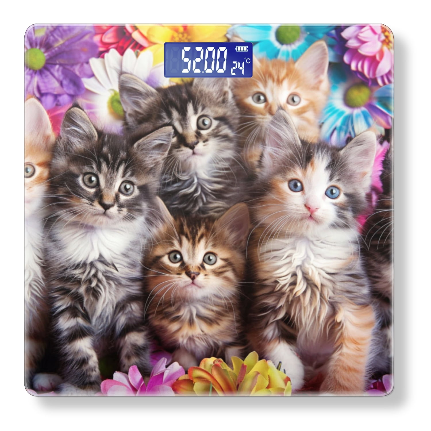 Bathroom Scale, Highly Accurate Digital Body Scale,Precisely Measures Weight up to 400 lbs-Adorable Kittens Surrounded By Colorful Flowers