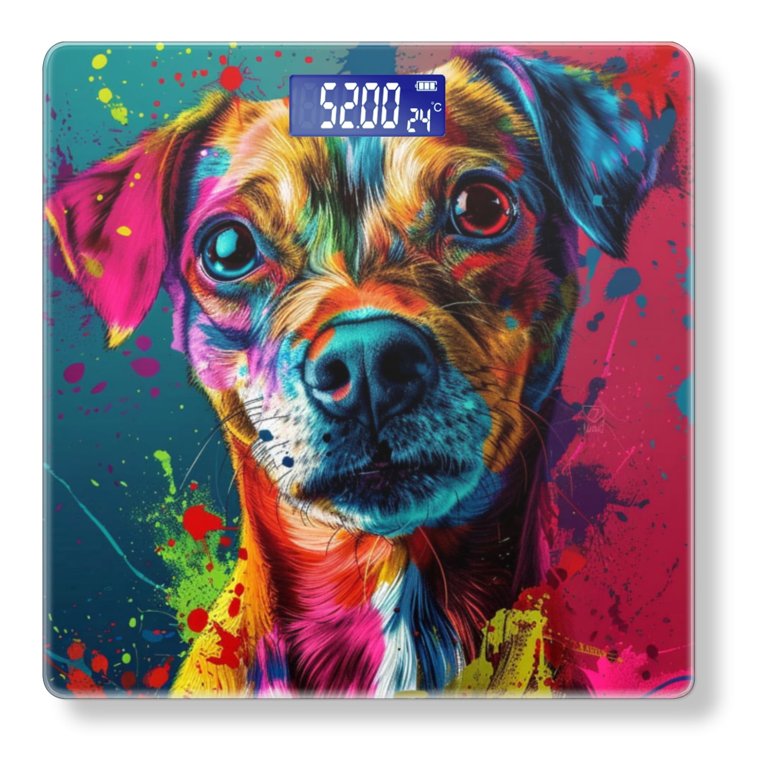 High Precision Body Weight Scale Smart Bathroom Scales with Large LCD Display(400lbs),Decorative for Bedroom-Airbrushed Dog Portrait With Splashes Of Color
