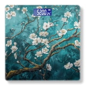 High Precision Body Weight Scale Smart Bathroom Scales with Large LCD Display400lbs,Decorative for Bedroom-Alabaster White Magnolia Tree Branch On Teal Background