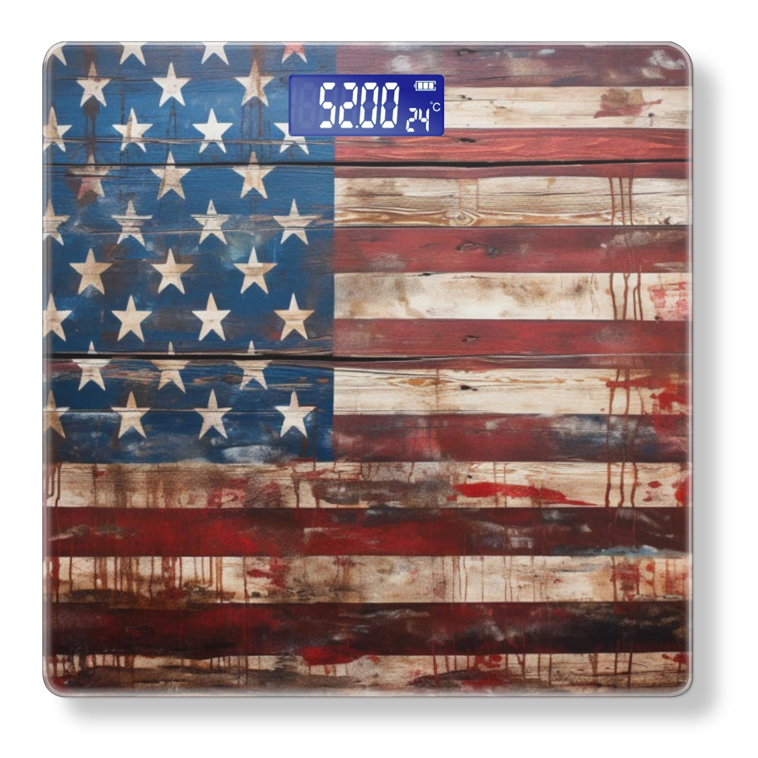 High Precision Body Weight Scale Smart Bathroom Scales with Large LCD Display(400lbs),Decorative for Bedroom-American Flag On Distressed Wood In Vintage Style