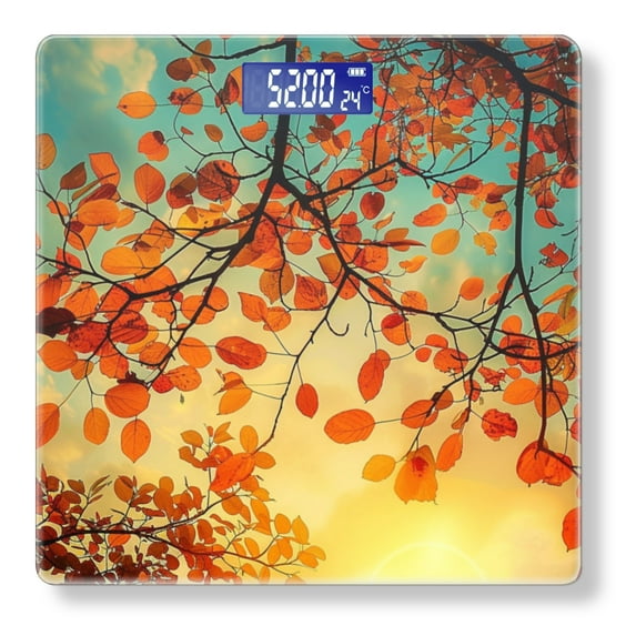 High Precision Body Weight Scale Smart Bathroom Scales with Large LCD Display(400lbs),Decorative for Bedroom-Autumn Leaves On Tree Branches Against The Sky At Sunset