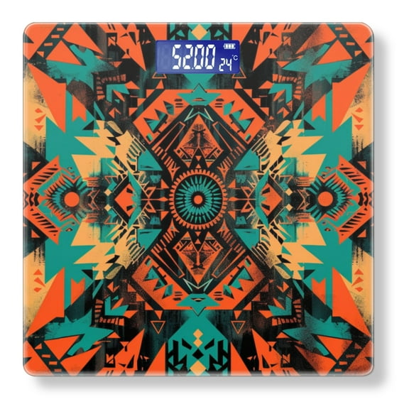 High Precision Body Weight Scale Smart Bathroom Scales with Large LCD Display(400lbs),Decorative for Bedroom-Aztec Pattern In The Style Of Psychedelic Digital Art