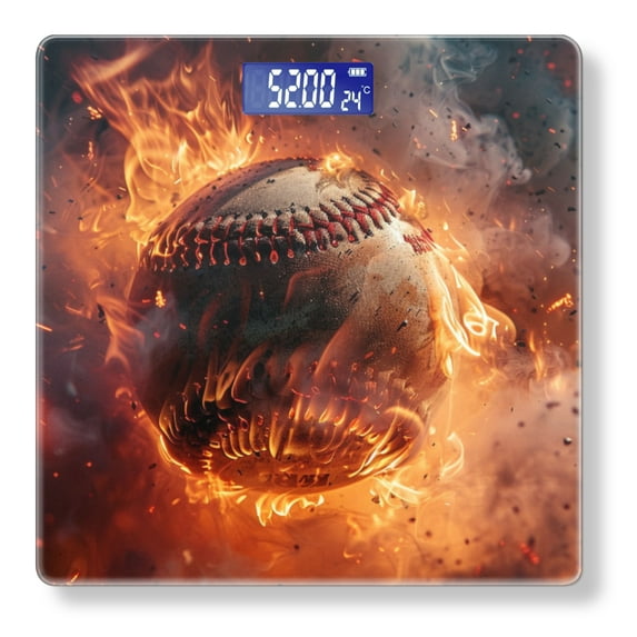 High Precision Body Weight Scale Smart Bathroom Scales with Large LCD Display(400lbs),Decorative for Bedroom-Baseball On Fire Surrounded By Flames And Sparks