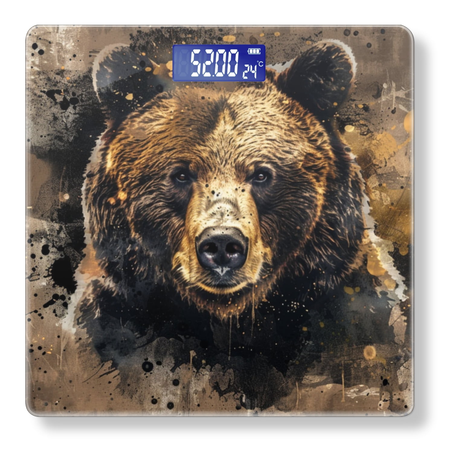 High Precision Body Weight Scale Smart Bathroom Scales with Large LCD Display(400lbs),Decorative for Bedroom-Bear Portrait In The Style Of Watercolor Splatter