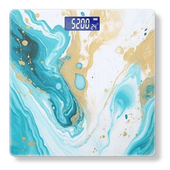 High Precision Body Weight Scale Smart Bathroom Scales with Large LCD Display(400lbs),Decorative for Bedroom-Beautiful Abstract Marble Pattern In Teal And Gold