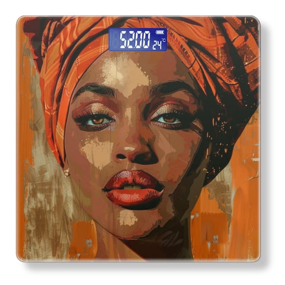 High Precision Body Weight Scale Smart Bathroom Scales with Large LCD Display(400lbs),Decorative for Bedroom-Beautiful African Woman With Orange Headscarf