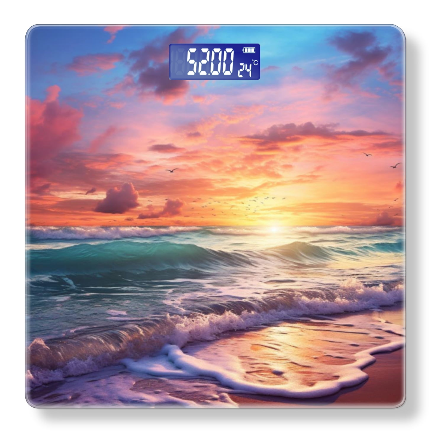 High Precision Body Weight Scale Smart Bathroom Scales with Large LCD Display(400lbs),Decorative for Bedroom-Beautiful Beach Sunset With Colorful Clouds And Waves